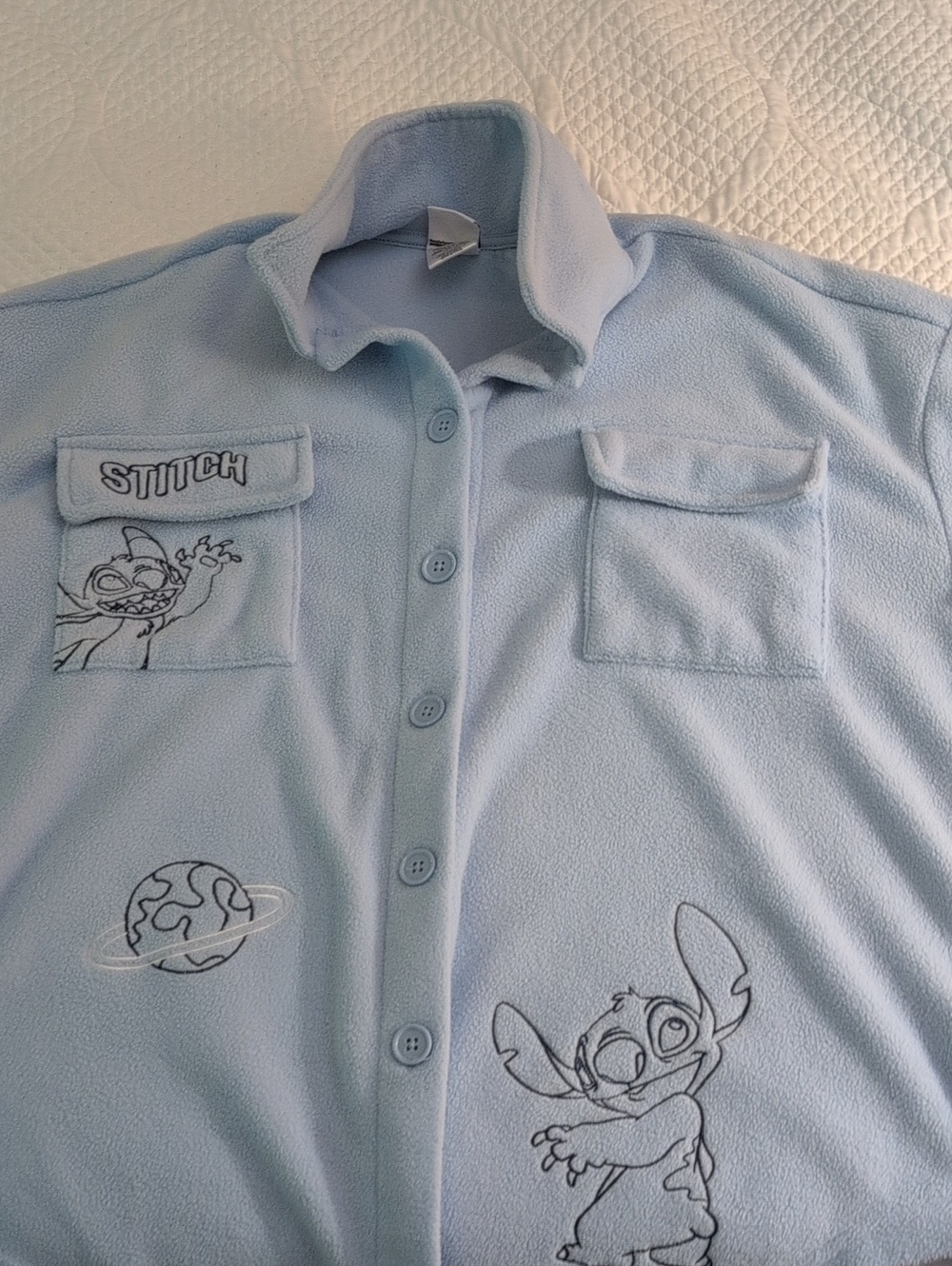 Disney Light Blue Stitch Fleece Button-Down Shirt
